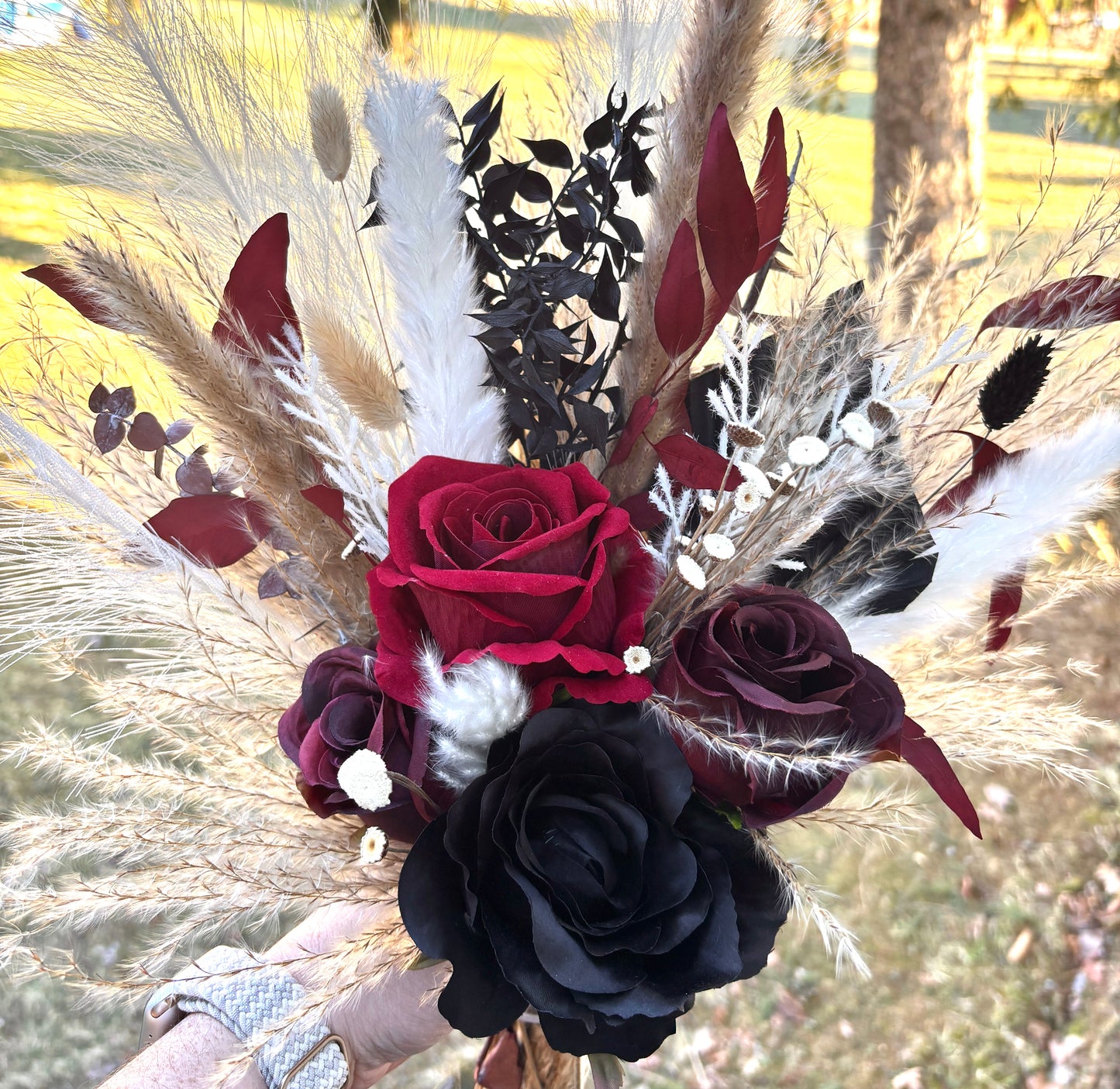 Black Pampas Boho Burgundy Black Pampas Wedding Boho Bridal Bouquet Wedding Bouquet Dusty Greenery Artificial Flowers Bridesmaid Bouquet Fall Wedding