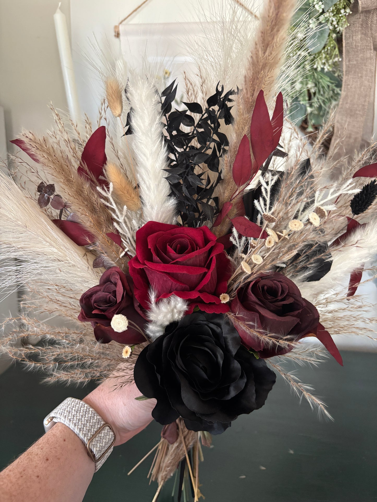 Black Pampas Boho Burgundy Black Pampas Wedding Boho Bridal Bouquet Wedding Bouquet Dusty Greenery Artificial Flowers Bridesmaid Bouquet Fall Wedding