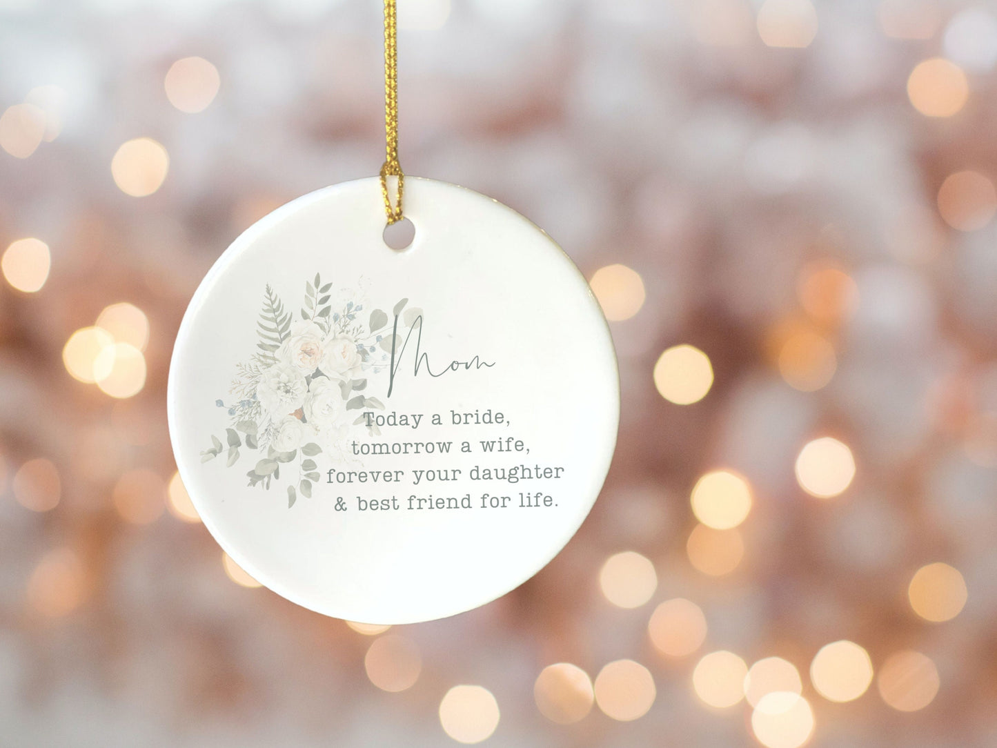 Personalized Mother of the Bride Keepsake Christmas Ornament Sage Wedding Day Gift for Mom from Bride Custom Gift For Mother of the Bride