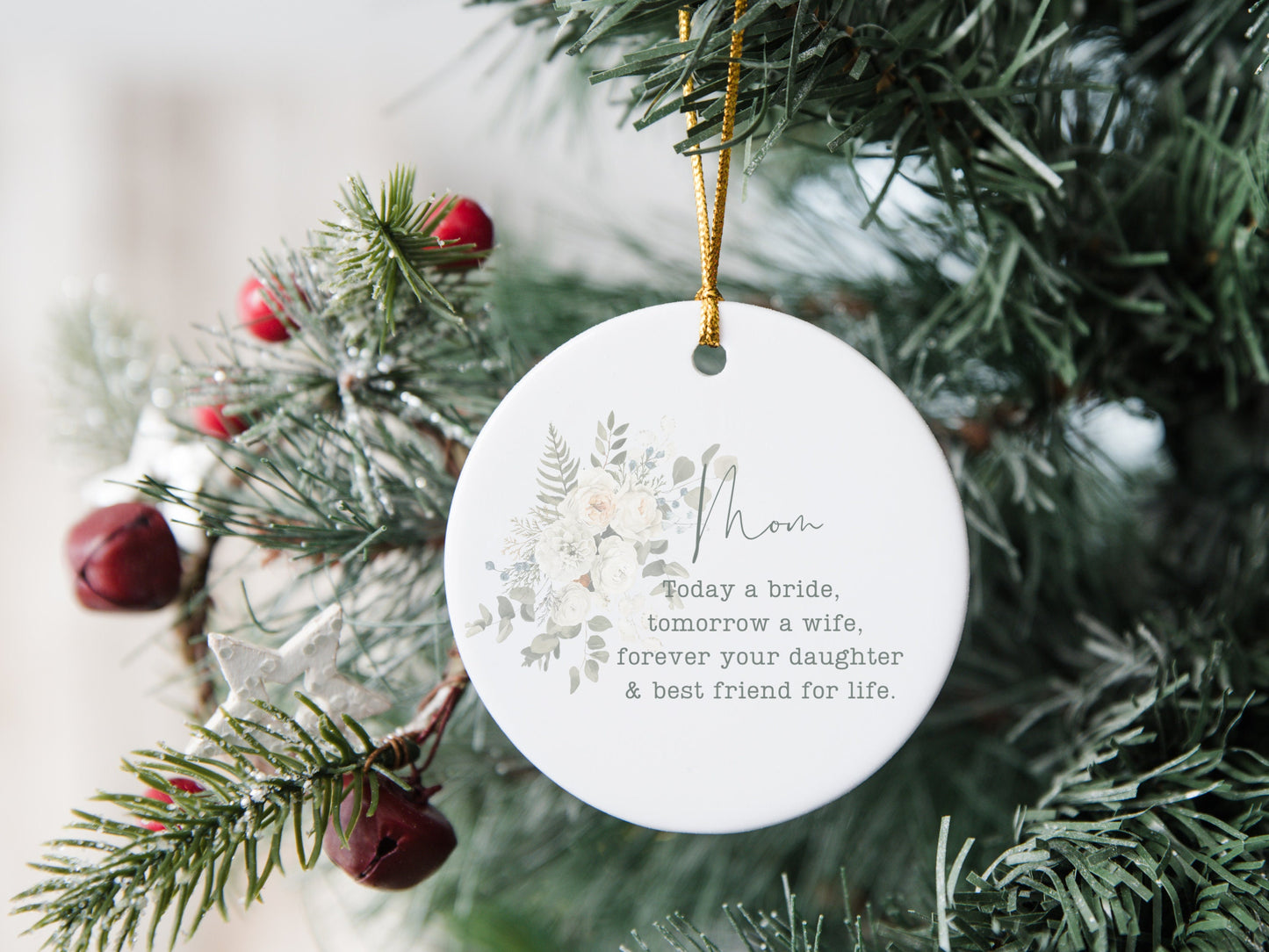 Personalized Mother of the Bride Keepsake Christmas Ornament Sage Wedding Day Gift for Mom from Bride Custom Gift For Mother of the Bride