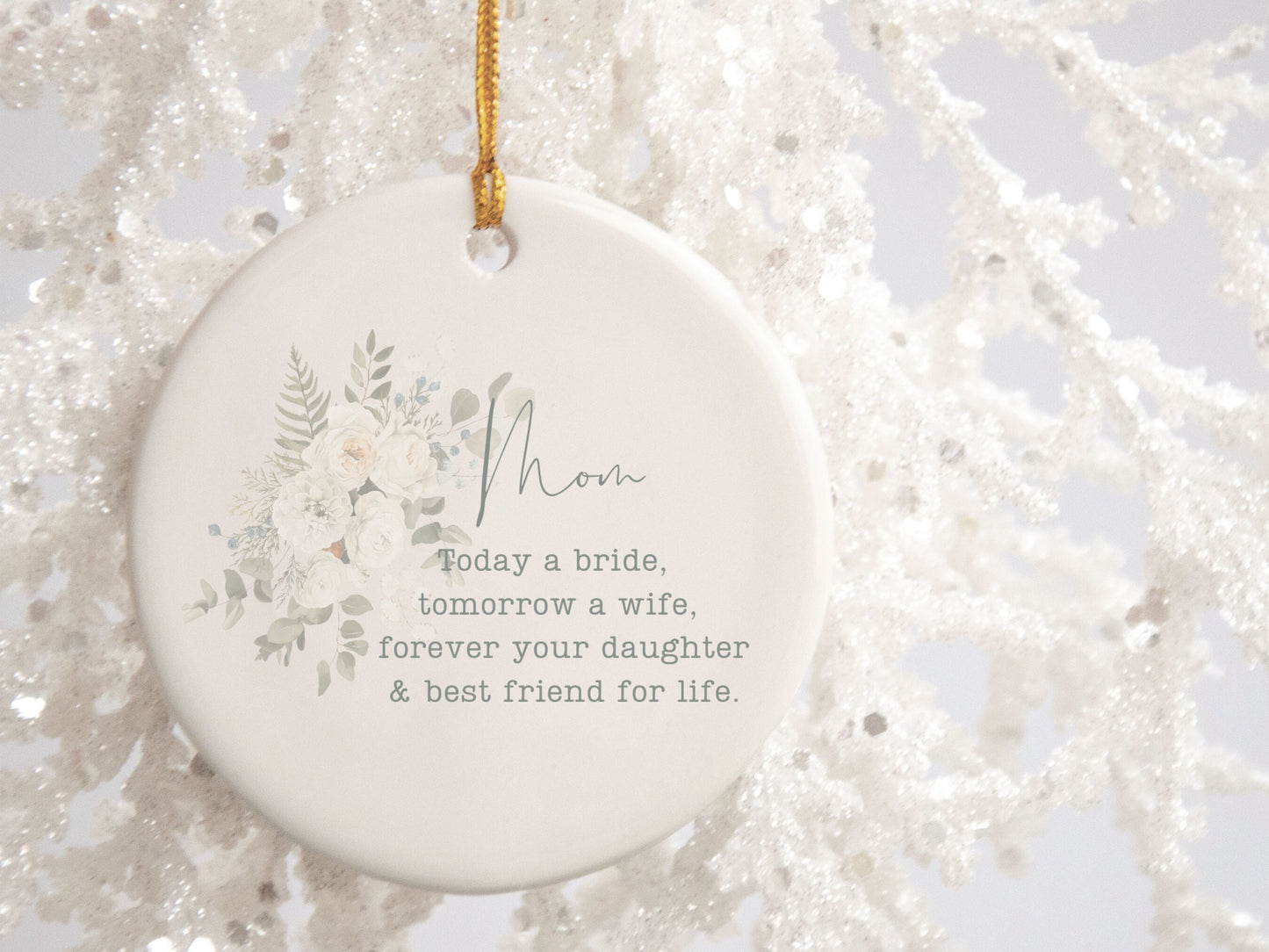 Personalized Mother of the Bride Keepsake Christmas Ornament Sage Wedding Day Gift for Mom from Bride Custom Gift For Mother of the Bride