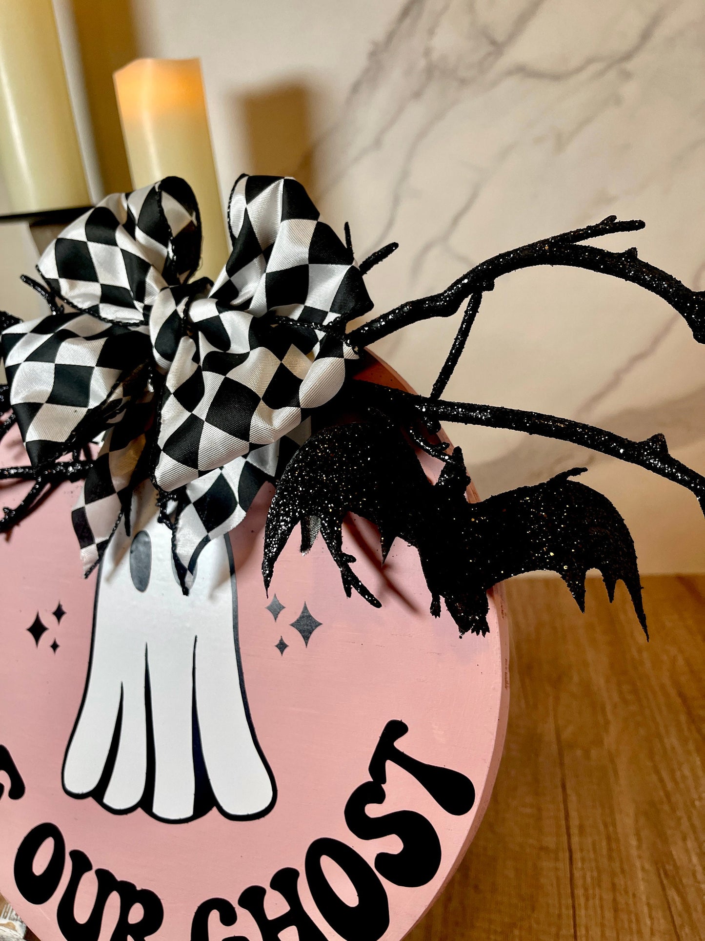 Pink Halloween Decor Pink Ghost Sign Halloween Pink Welcome Sign Halloween Door Hanger Funny Door Hanger Halloween Front Porch Sign Funny