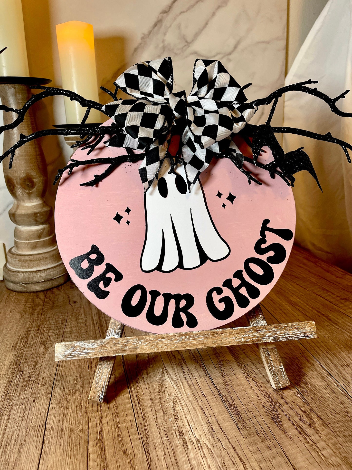 Pink Halloween Decor Pink Ghost Sign Halloween Pink Welcome Sign Halloween Door Hanger Funny Door Hanger Halloween Front Porch Sign Funny