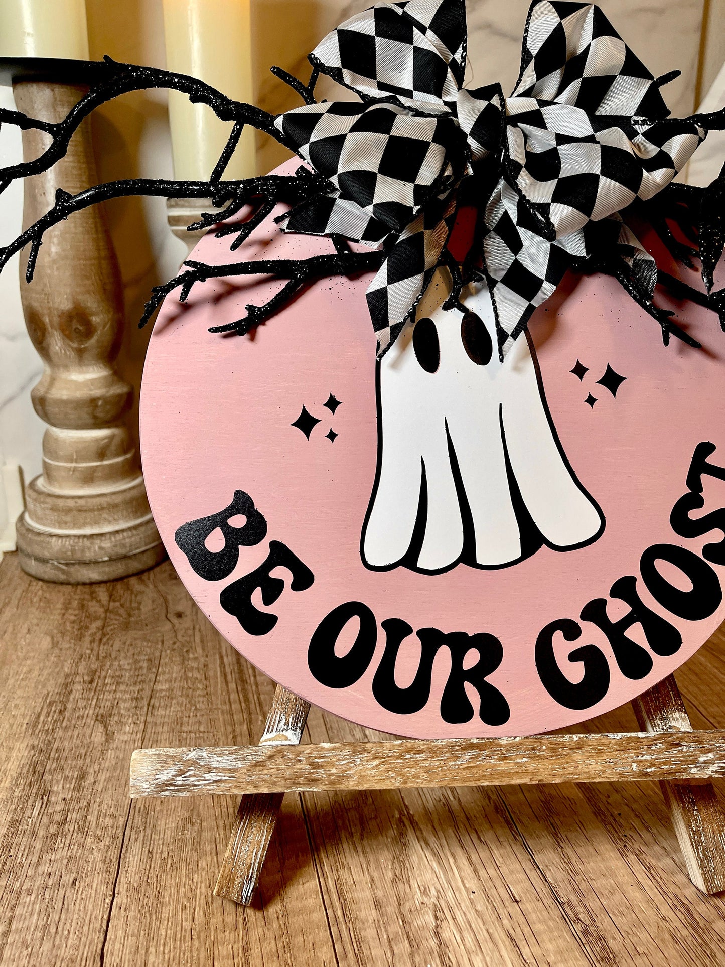 Pink Halloween Decor Pink Ghost Sign Halloween Pink Welcome Sign Halloween Door Hanger Funny Door Hanger Halloween Front Porch Sign Funny
