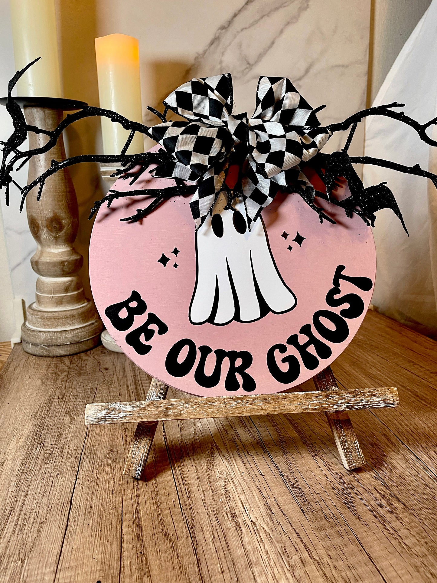 Pink Halloween Decor Pink Ghost Sign Halloween Pink Welcome Sign Halloween Door Hanger Funny Door Hanger Halloween Front Porch Sign Funny