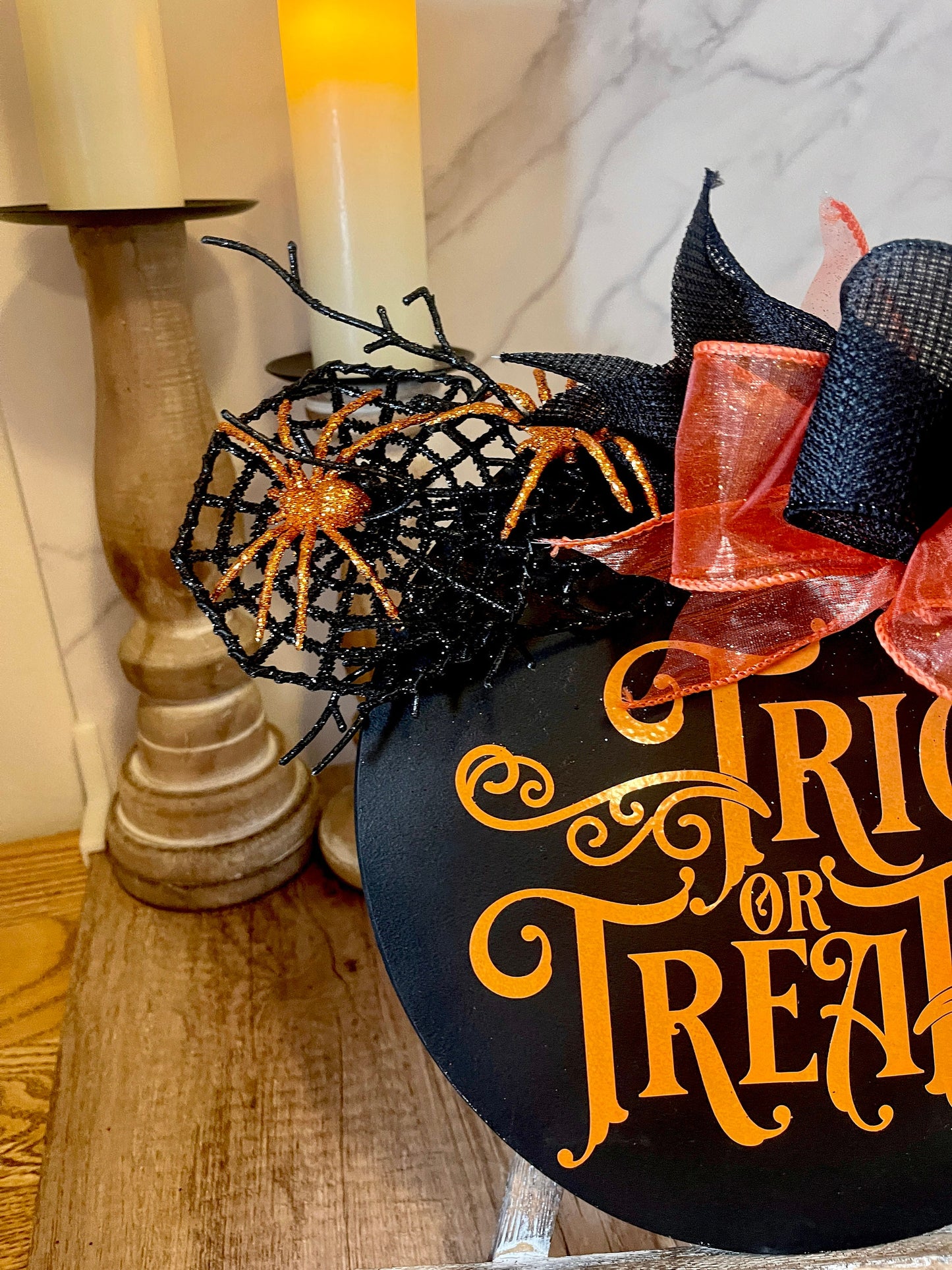 Trick or Treat Halloween Sign Halloween Wreath Halloween Front Door Hanger Halloween Front Porch Sign Halloween Front Door Decor Halloween