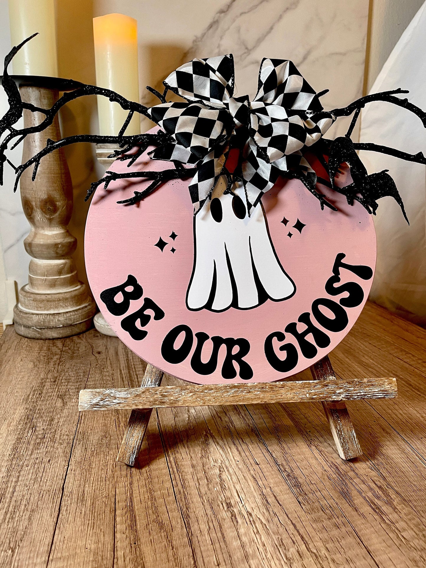 Pink Halloween Decor Pink Ghost Sign Halloween Pink Welcome Sign Halloween Door Hanger Funny Door Hanger Halloween Front Porch Sign Funny
