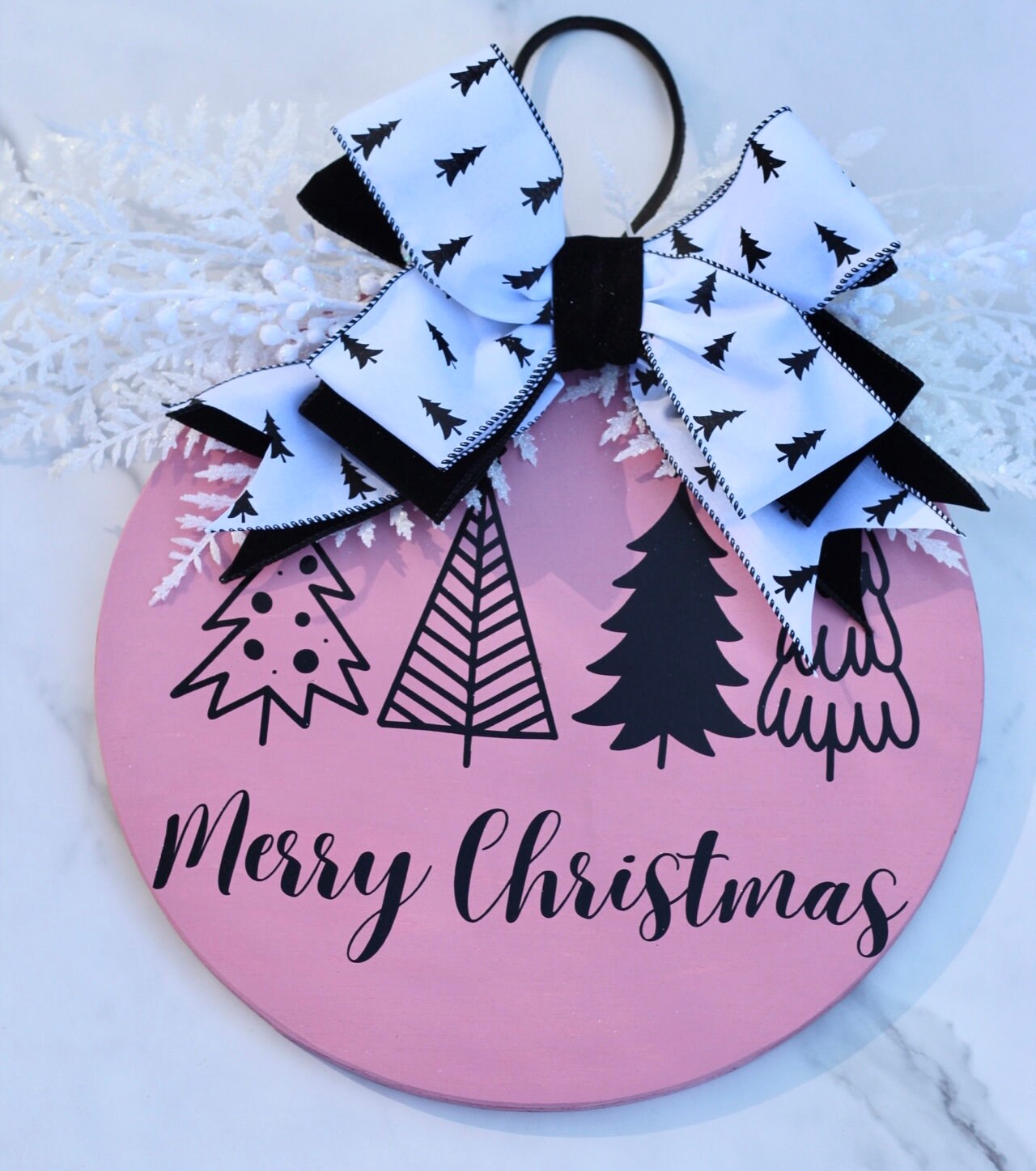 Pink Christmas Decor Pink Christmas Door Hanger Pink Christmas Tree Sign Pink Christmas Wreath Christmas Front Door Decor Pink Holiday Sign