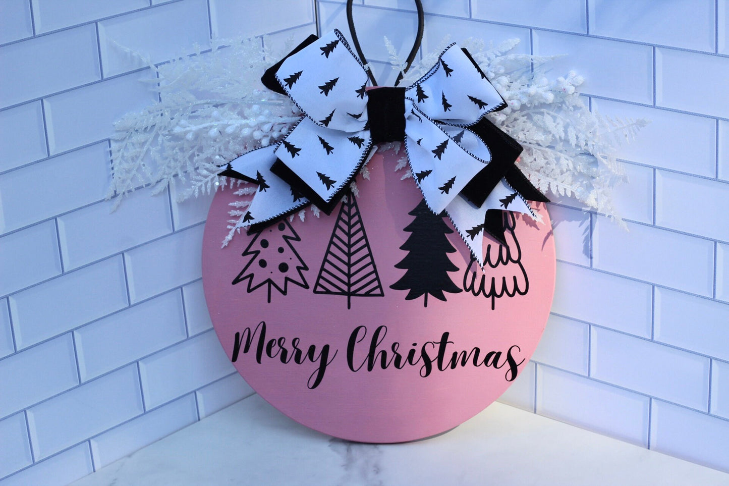Pink Christmas Decor Pink Christmas Door Hanger Pink Christmas Tree Sign Pink Christmas Wreath Christmas Front Door Decor Pink Holiday Sign