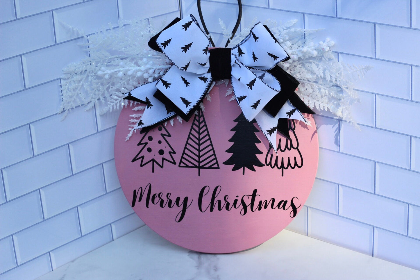 Pink Christmas Decor Pink Christmas Door Hanger Pink Christmas Tree Sign Pink Christmas Wreath Christmas Front Door Decor Pink Holiday Sign