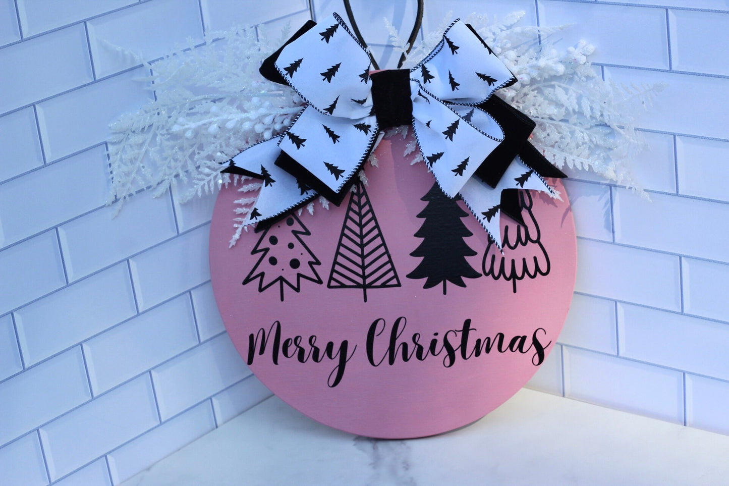 Pink Christmas Decor Pink Christmas Door Hanger Pink Christmas Tree Sign Pink Christmas Wreath Christmas Front Door Decor Pink Holiday Sign