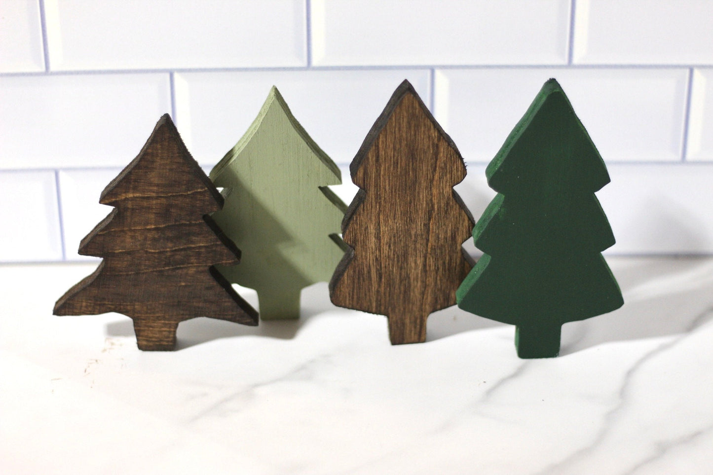 Wooden & Green Tiered Tray Christmas Trees