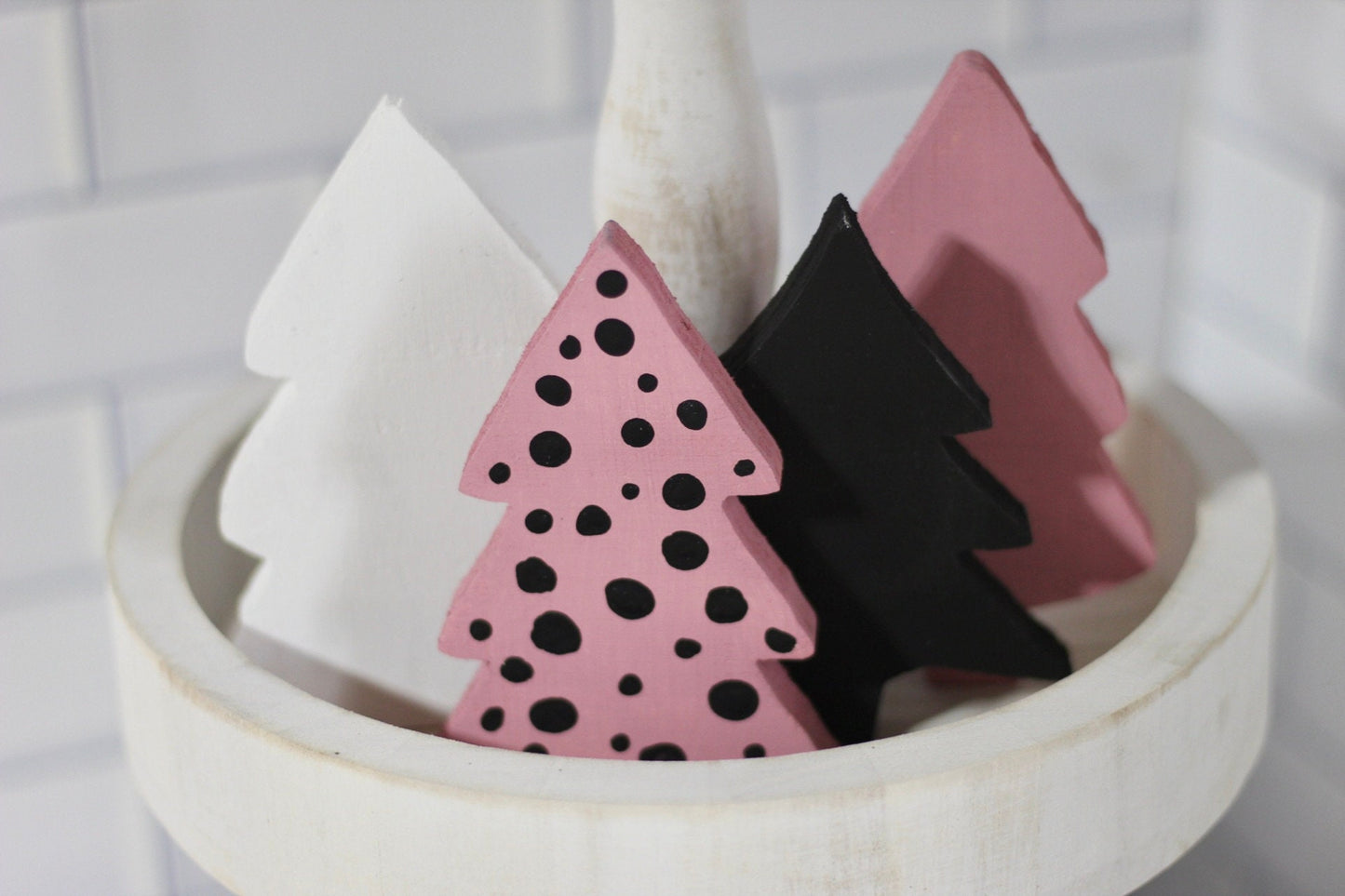 Pink, Black, and White Tiered Tray Trees