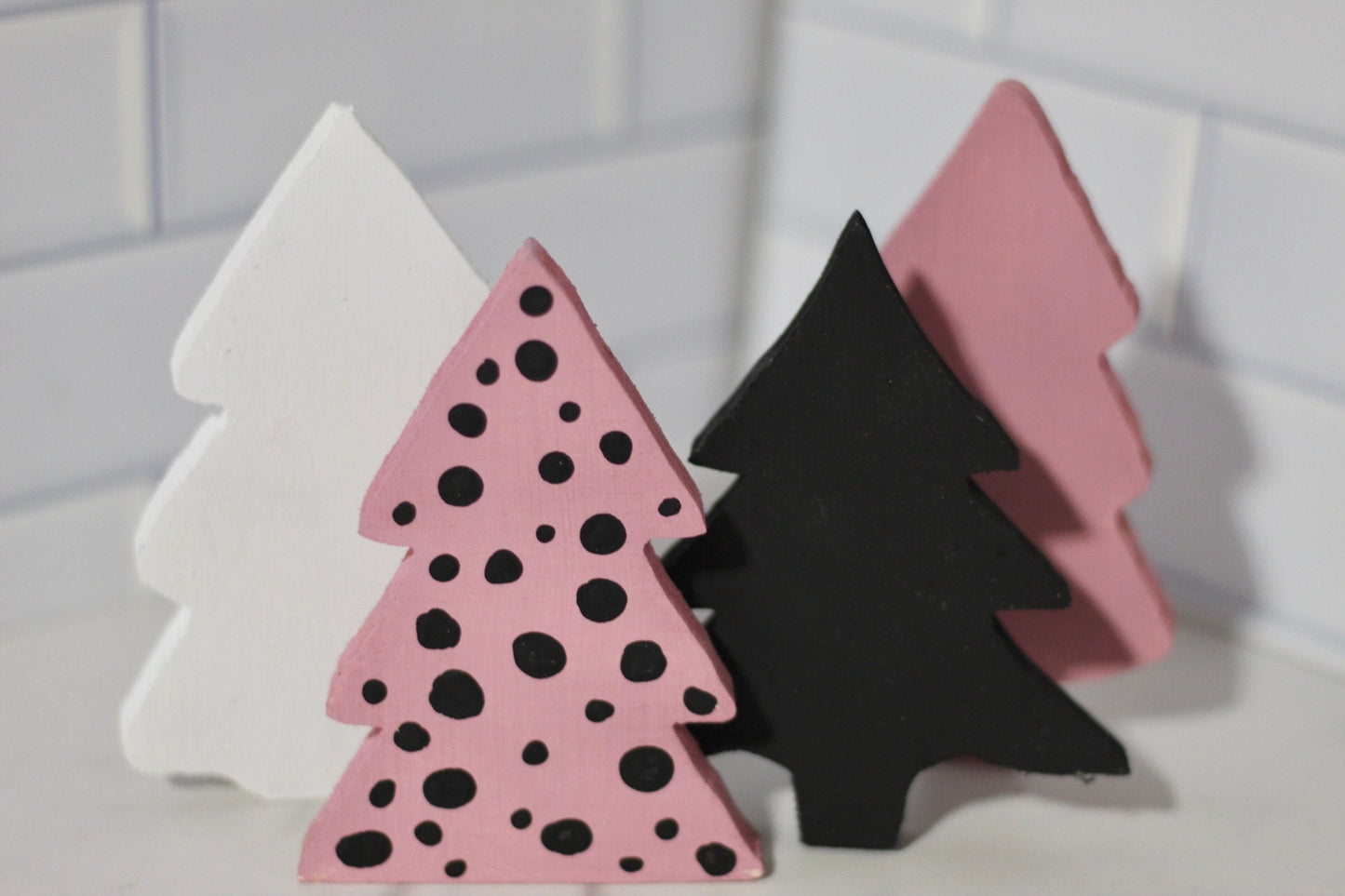 Pink, Black, and White Tiered Tray Trees