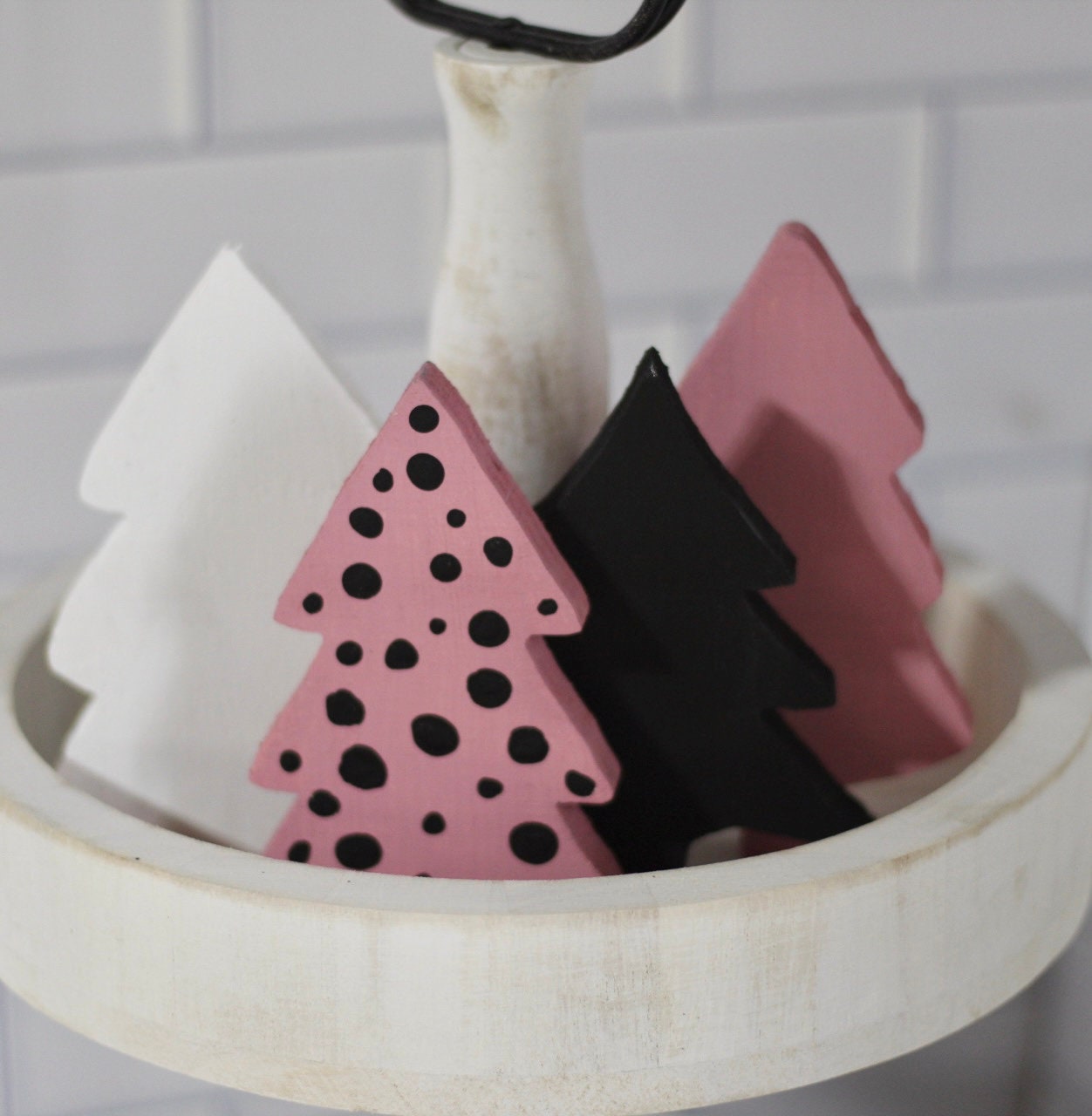 Pink, Black, and White Tiered Tray Trees