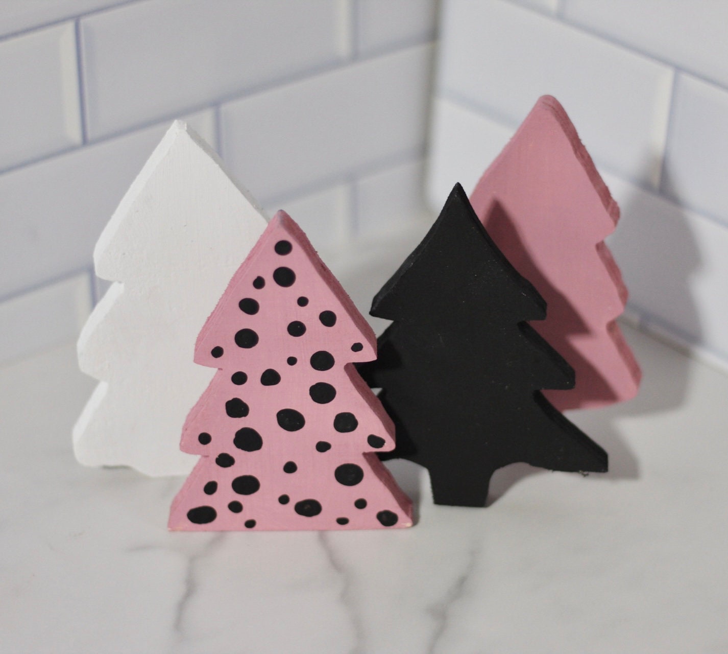 Pink, Black, and White Tiered Tray Trees