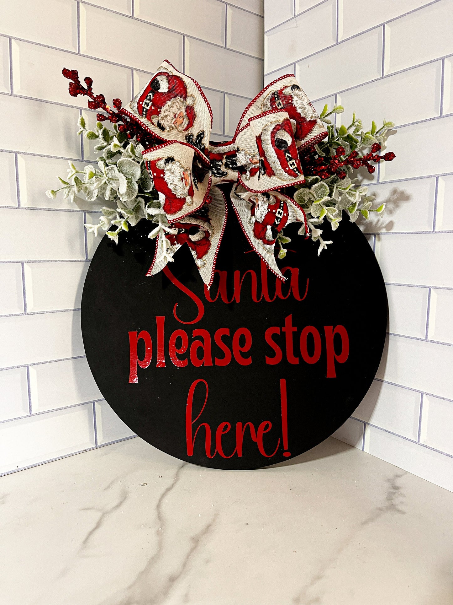 Santa Please Stop Here Door Hanger (Black)
