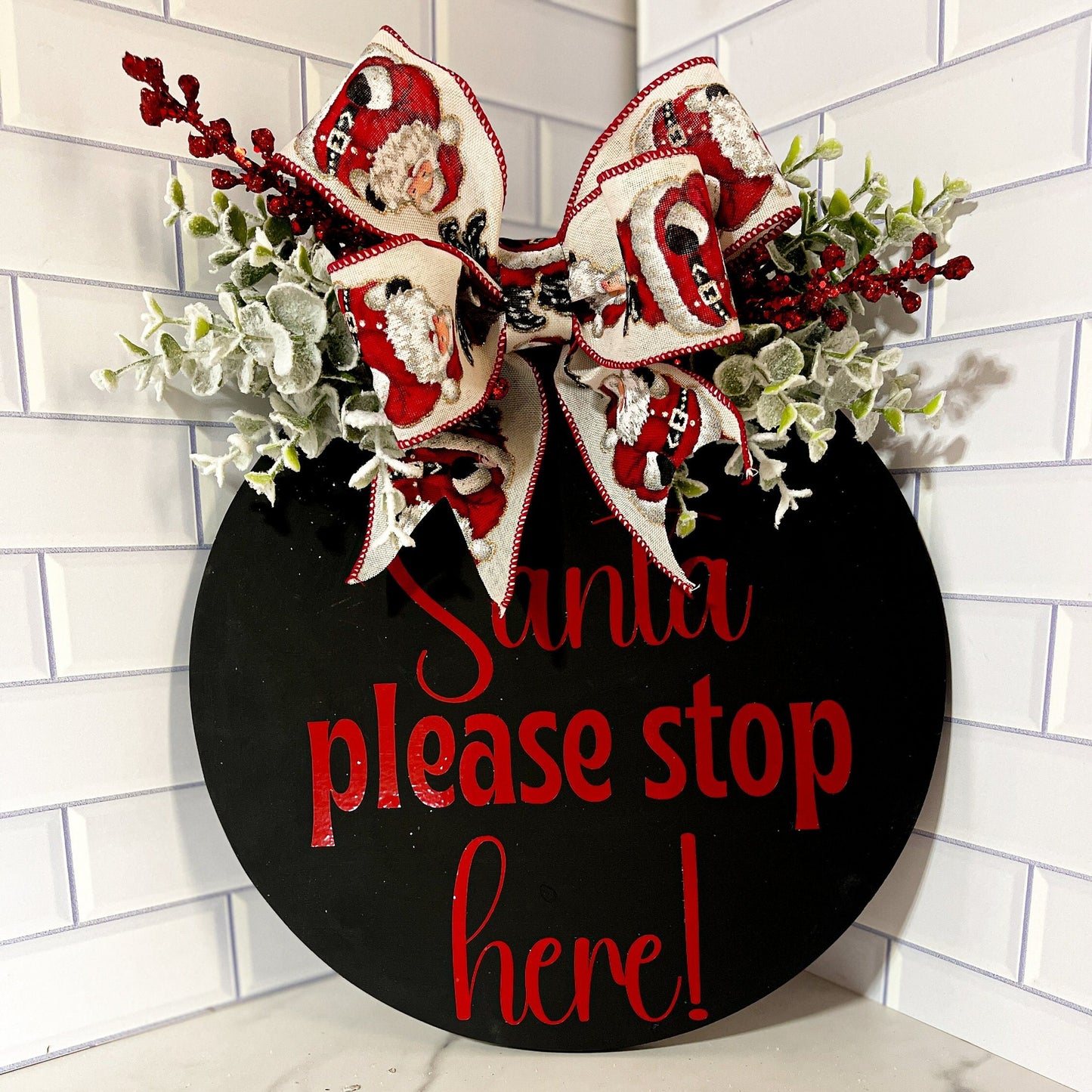 Santa Please Stop Here Door Hanger (Black)
