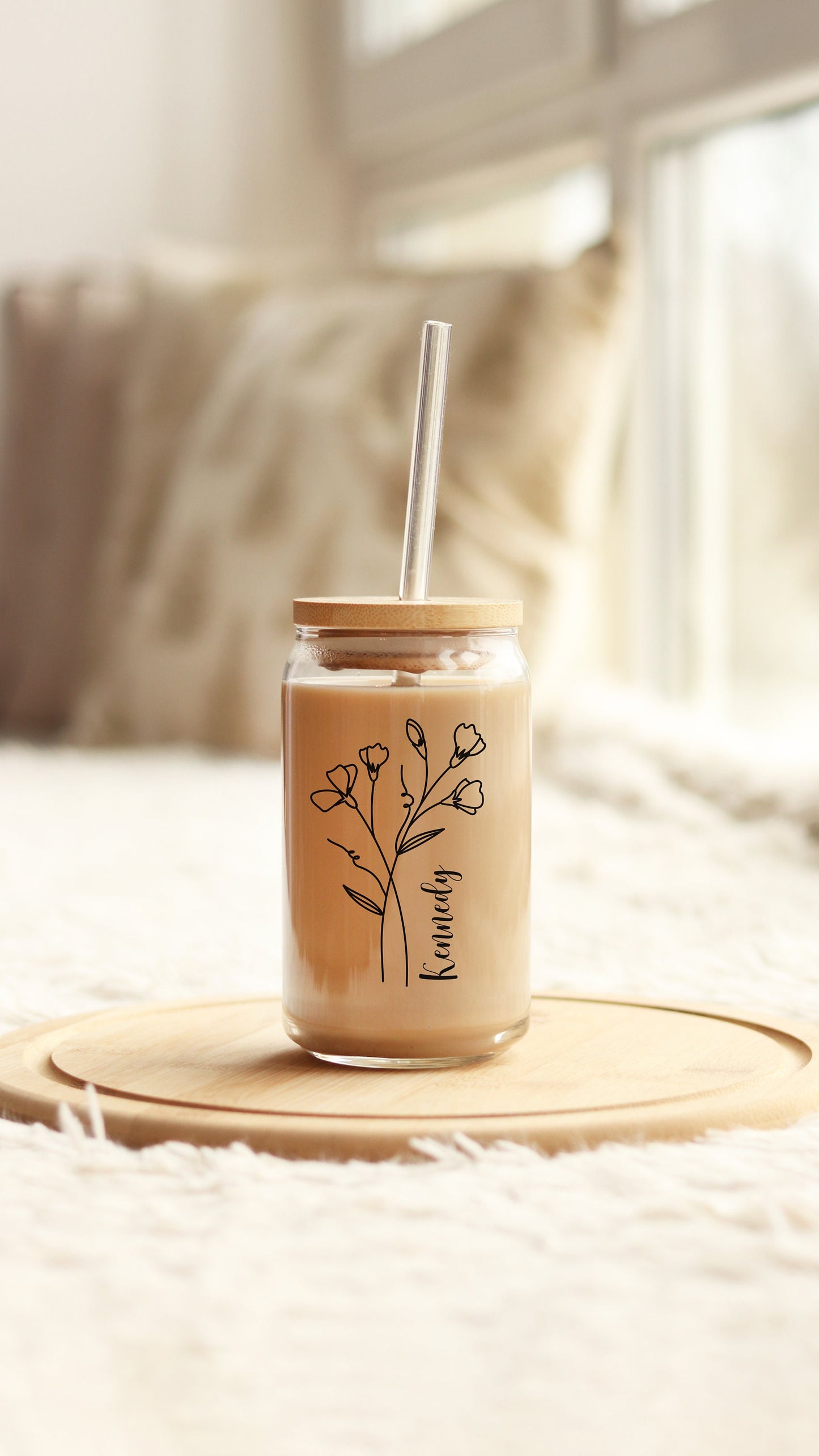 Personalized Birth Month Flower Glass Can Tumbler