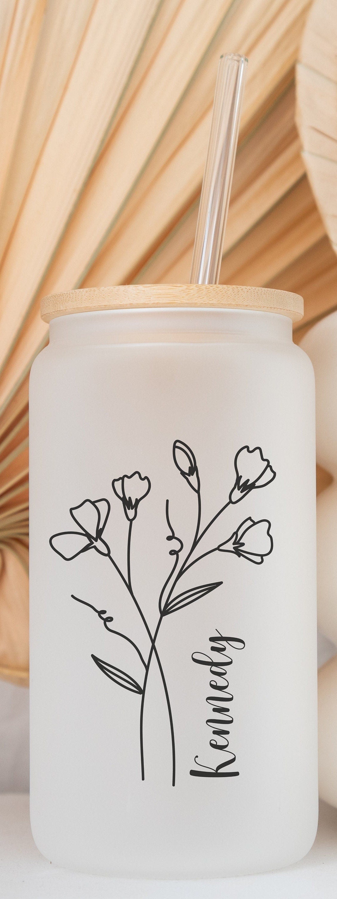 Personalized Birth Month Flower Glass Can Tumbler