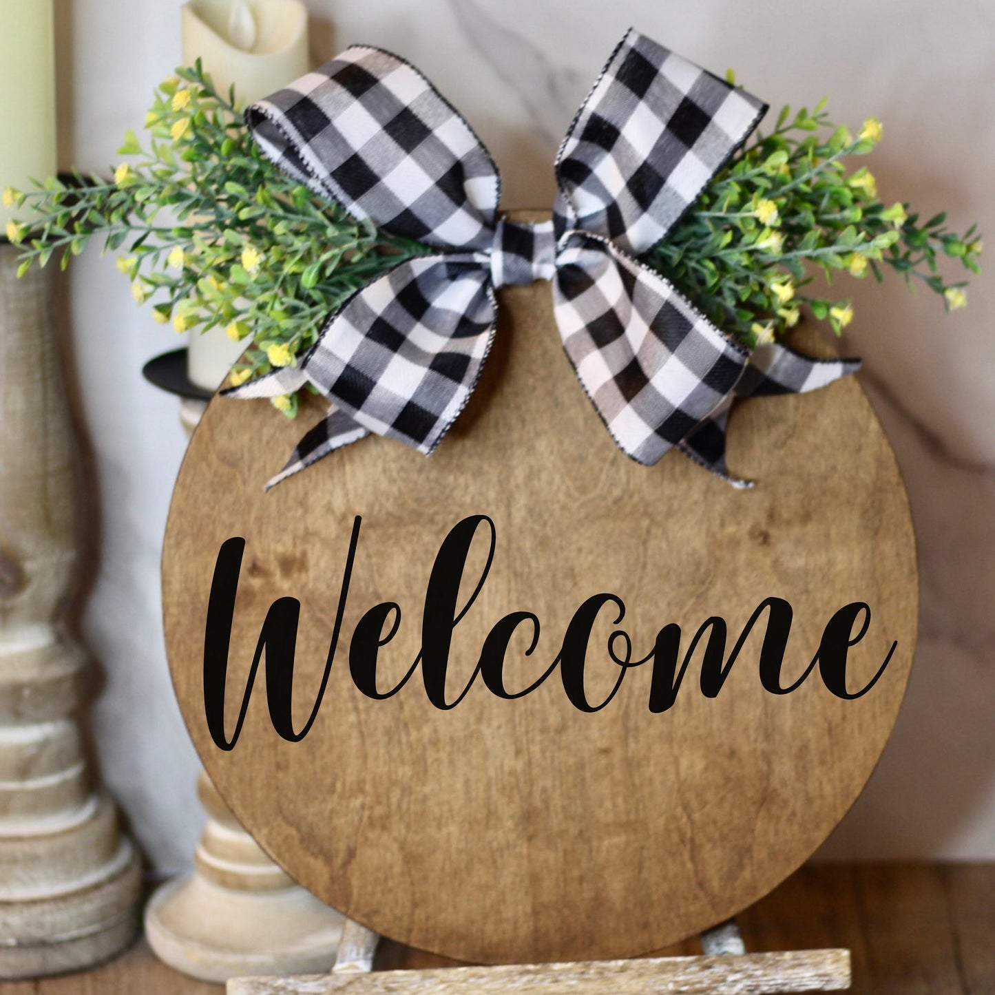 Spring Door Hanger Welcome Sign Spring Front Door Hanger Spring Wreath Welcome Door Hanger Front Porch Decor Yellow Flowers Floral Wreath