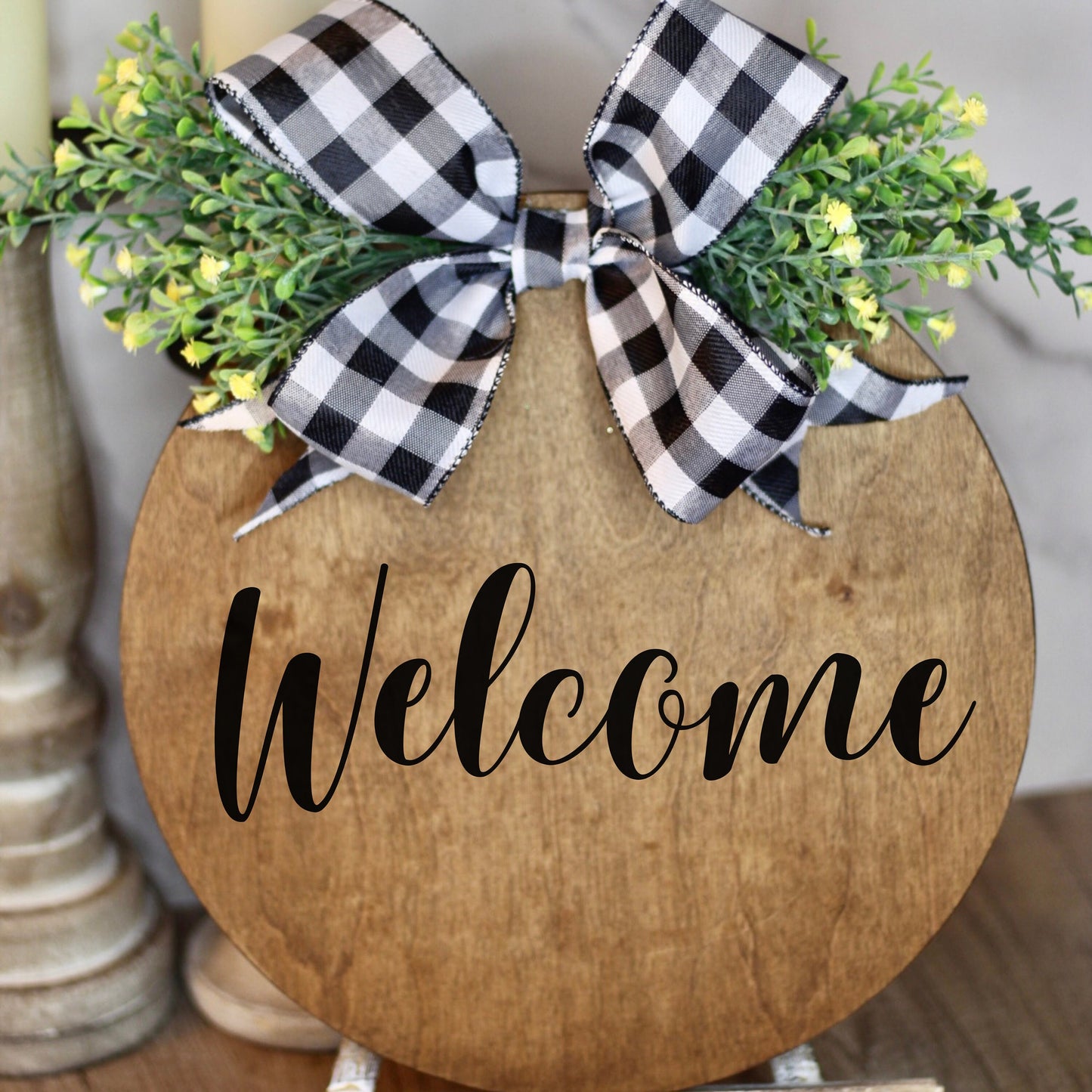 Spring Door Hanger Welcome Sign Spring Front Door Hanger Spring Wreath Welcome Door Hanger Front Porch Decor Yellow Flowers Floral Wreath