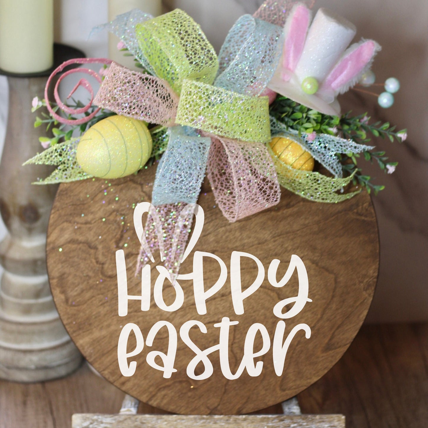 Easter Door Hanger Easter Front Door Decor Easter Wreath Easter Front Porch Decor Easter Bunny Decor Easter Bunny Wreath Hoppy Easter Sign
