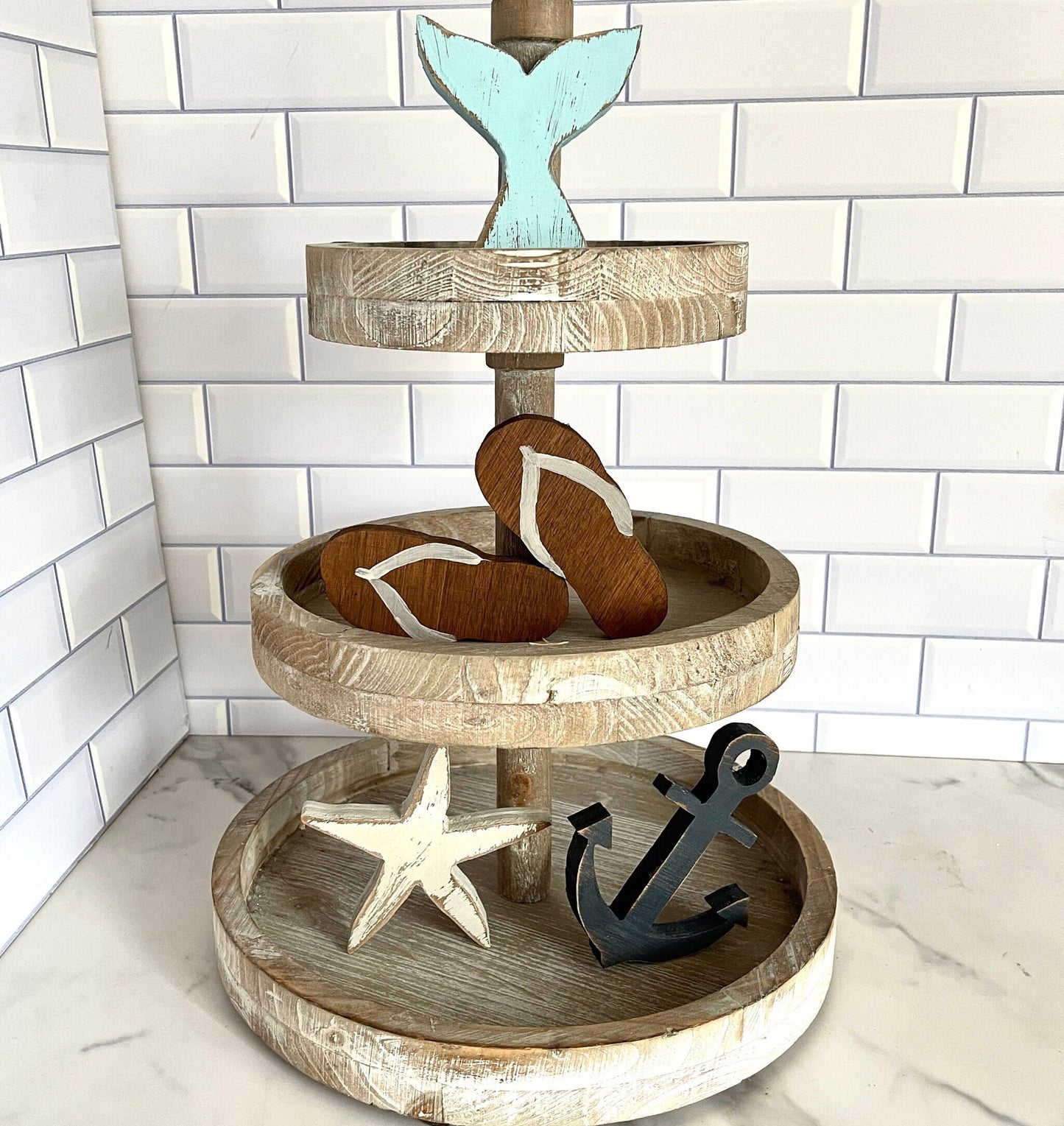 Summer Tiered Tray Decor Mermaid Decor Rustic Beach Decorations Nautical Decor Anchor Tiered Tray Flip Flops Decor Mermaid Tail
