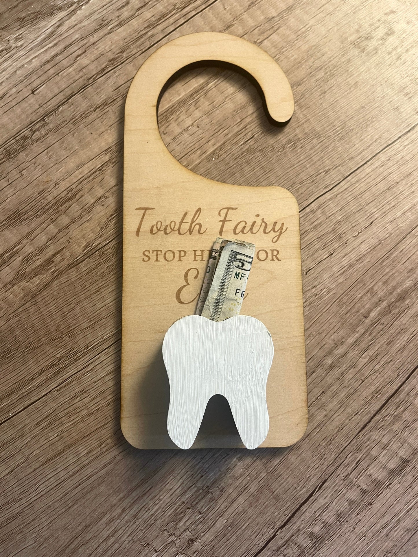 Personalized Tooth Fairy Door Hanger Tooth Fairy Pickup Custom Baby Gift Door Holder for Tooth Fairy Money Holder Kids Room Decor Toddler