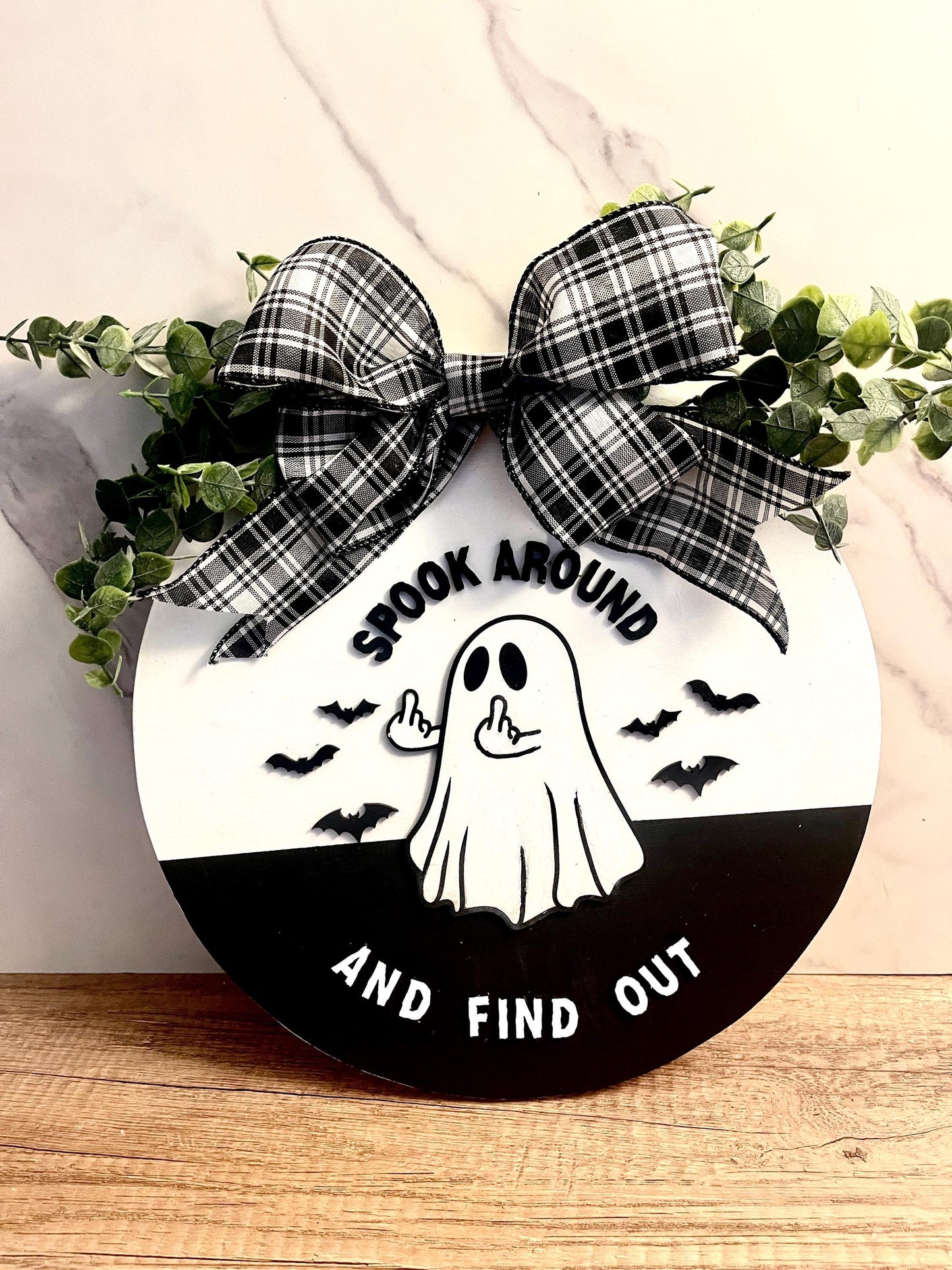 Middle Finger Ghost Funny Ghost Sign Halloween Decoration Halloween Wreath Halloween Outdoor Decor Halloween Front Door Decor Ghost Wreath