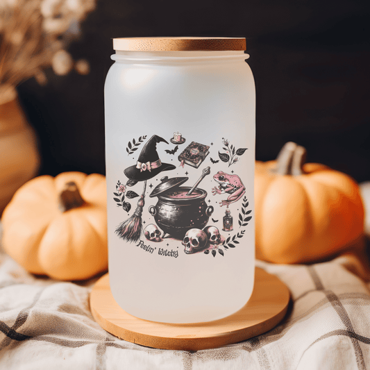Witch inspired 16 oz glass can tumbler