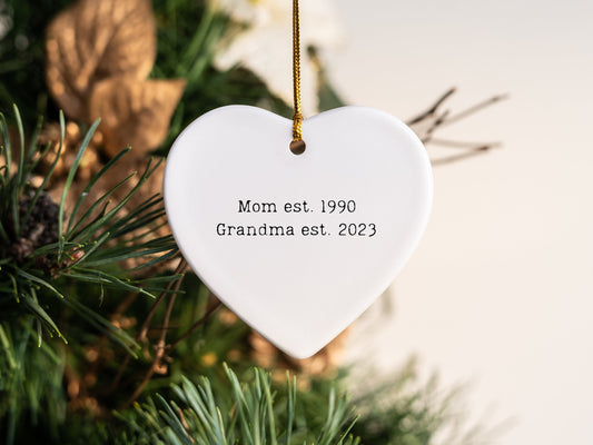 Mom established Christmas Ornament Grandma Established 2023 New Grandma Gift Mom Mothers Day Personalized Gift Custom Ornament Grandmother