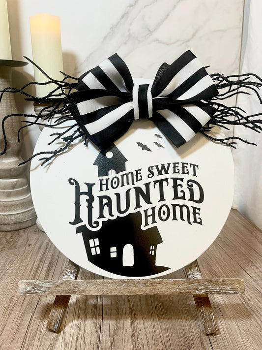Haunted House Sign for Halloween Front Porch Sign Halloween Door Hanger Funny Halloween Sign Front Door Halloween Wood Sign Halloween Decor