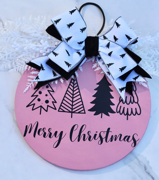 Pink Christmas Decor Pink Christmas Door Hanger Pink Christmas Tree Sign Pink Christmas Wreath Christmas Front Door Decor Pink Holiday Sign