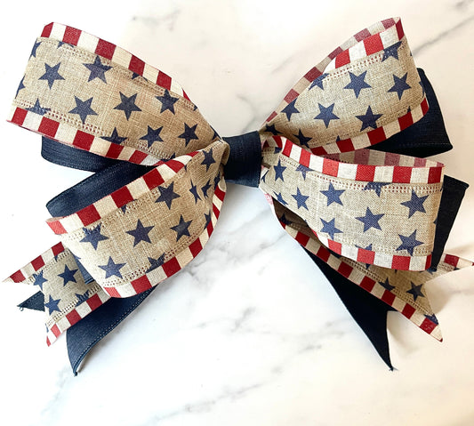Patriotic Bow 4th of July Decor for July 4th Memorial Day Decor Americana Decor Farmhouse Decor Wreath Bow Patriotic Wreath Bow Front Door