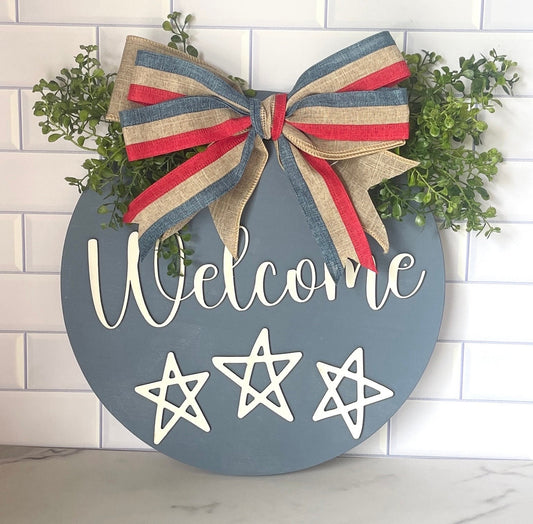 Patriotic Door Decor Red White and Blue Door Hanger Americana independence day Decorations 4th of July God Bless America Sign Front Porch