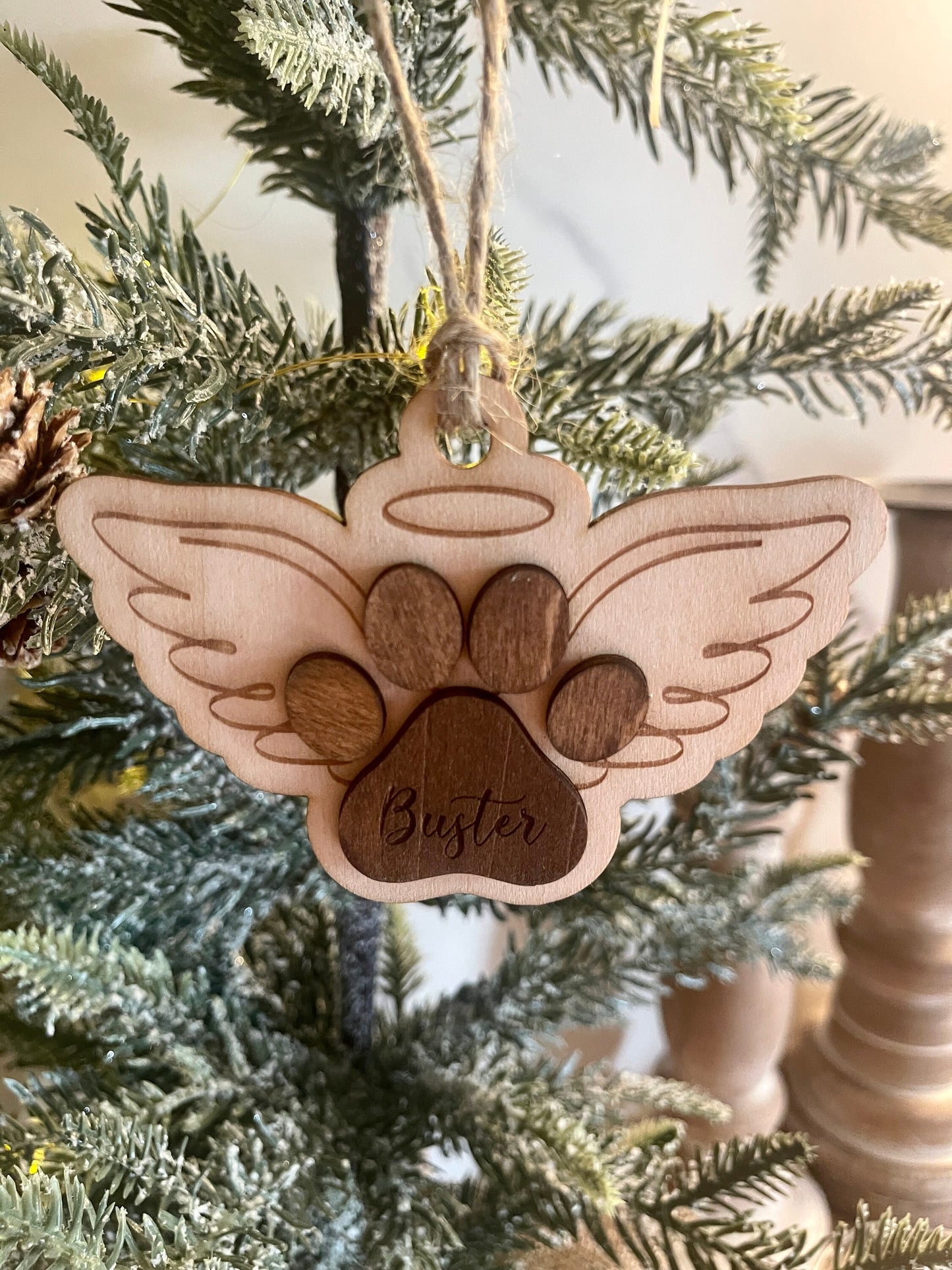 Personalized Pet Memorial Ornament Pet Angel Paw Ornament Personalized Wooden Ornament for Dog Owner Gift for Pet Loss Gift Dog Loss Gift