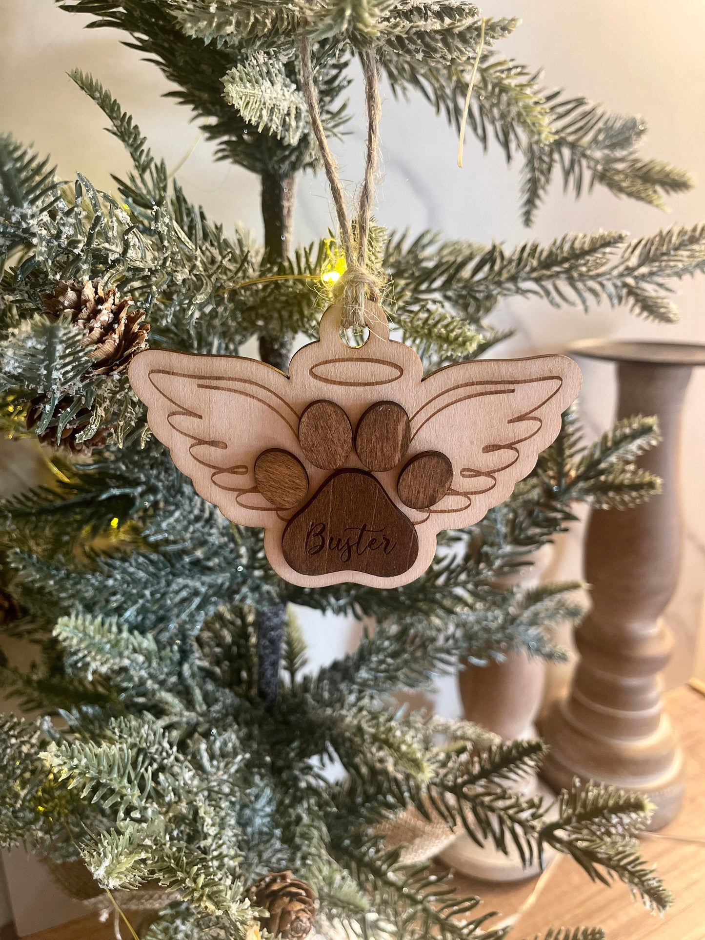 Personalized Pet Memorial Ornament Pet Angel Paw Ornament Personalized Wooden Ornament for Dog Owner Gift for Pet Loss Gift Dog Loss Gift