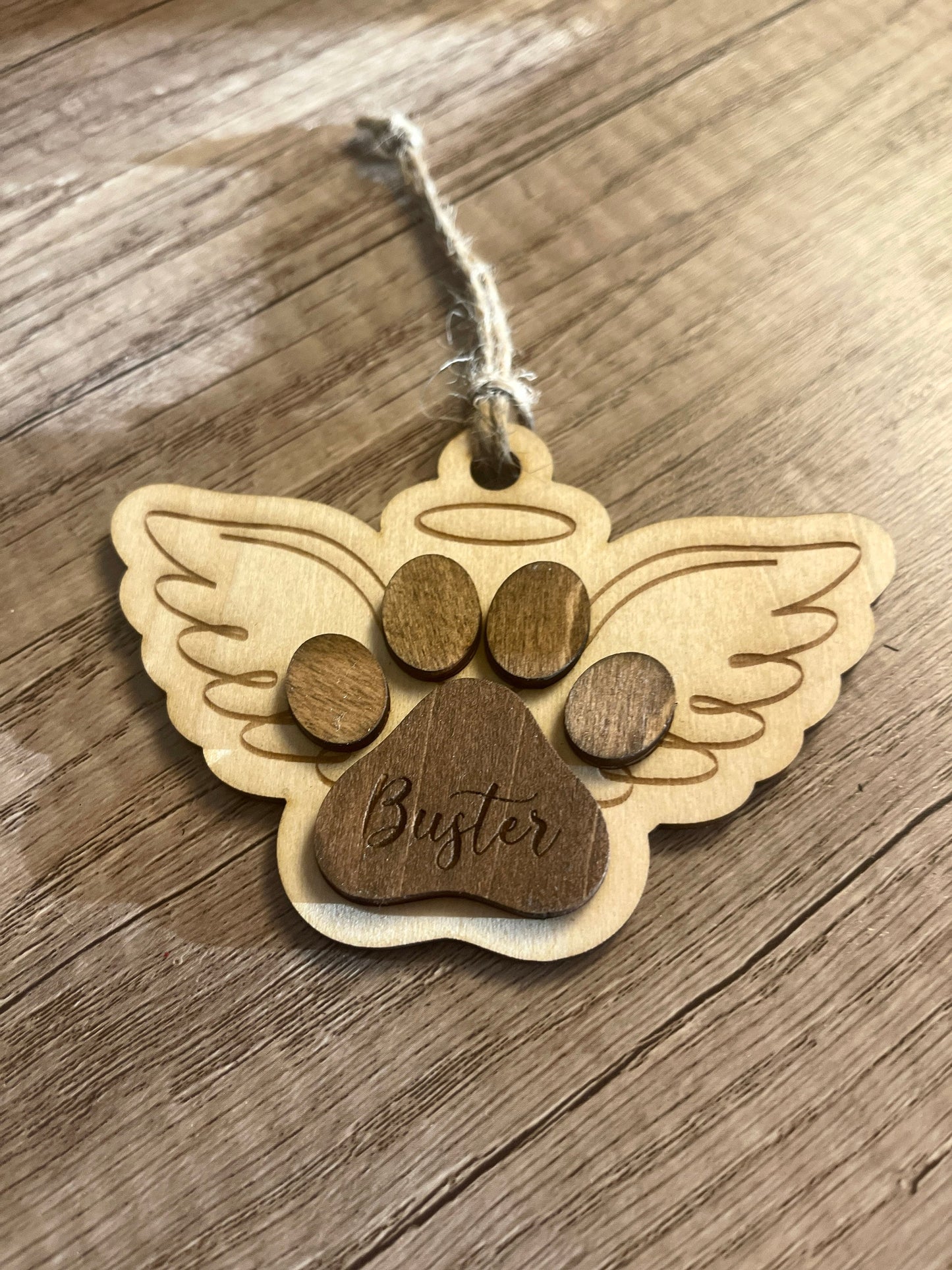 Personalized Pet Memorial Ornament Pet Angel Paw Ornament Personalized Wooden Ornament for Dog Owner Gift for Pet Loss Gift Dog Loss Gift