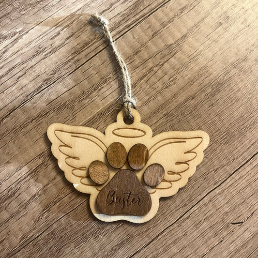 Personalized Pet Memorial Ornament Pet Angel Paw Ornament Personalized Wooden Ornament for Cat Owner Gift for Pet Loss Gift Cat Loss Gift