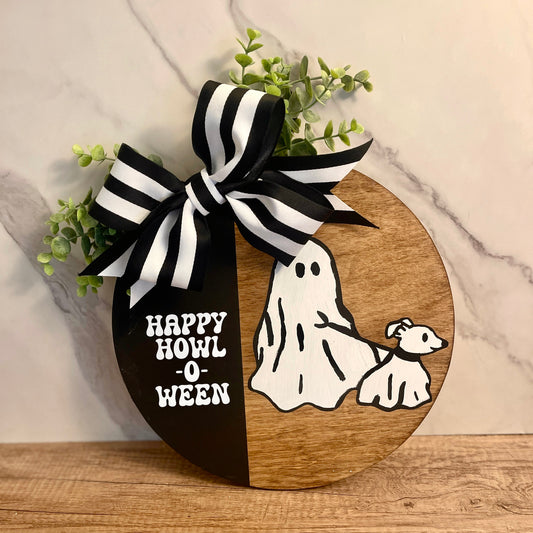 Halloween Door Hanger Ghost Walking Dog Door Hanger Happy Howl-O-Ween Funny Dog Door Hanger Funny Halloween Door Hanger