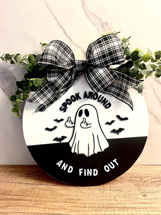 Middle Finger Ghost Funny Ghost Sign Halloween Decoration Halloween Wreath Halloween Outdoor Decor Halloween Front Door Decor Ghost Wreath